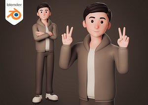 Casual Cartoon man in brown dressed - Rigged