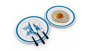 3D model Egg Omlet with plate and knife