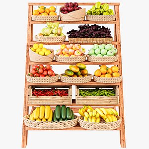 Showcase with fruits and vegetables in the market or supermarket 3D model