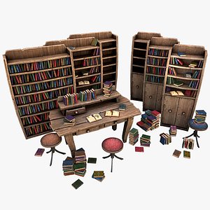 Medieval Library Furniture Set model