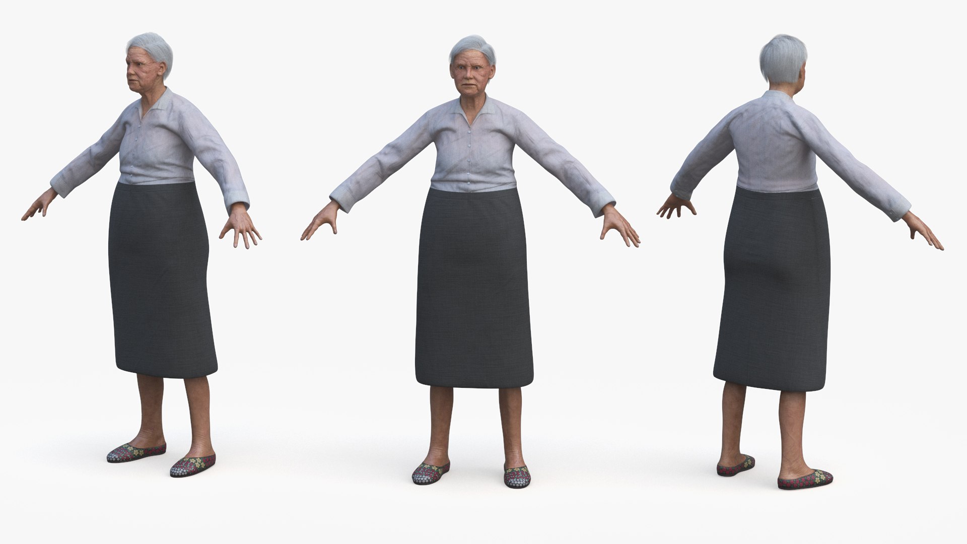 Older Woman Rigged for Cinema 4D 3D model preview