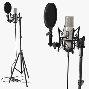 3D Studio Condenser Microphone with Stand and Pop Filter