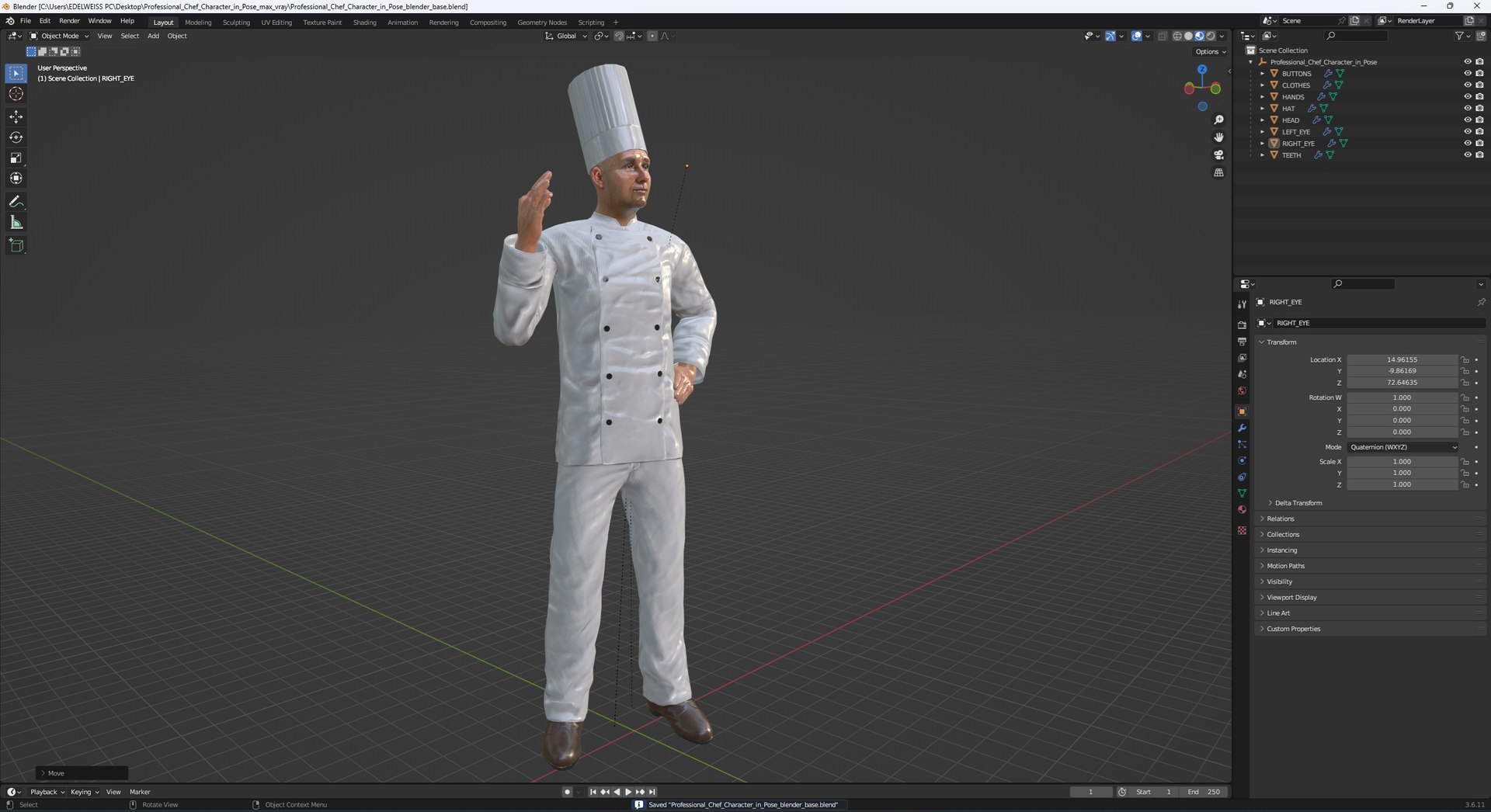 Professional Chef Character In Pose 3D Model - TurboSquid 2328715