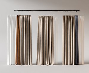 3D Double Panel Curtains Set Curtain Rod model