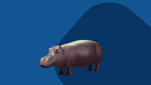 Hippo 3D Cartoon Rigged Model - Blender