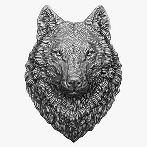 Wolf Face Bas-relief Sculpture 3D