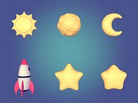 Cartoon Space Pack - Rocket Sun Moon Star