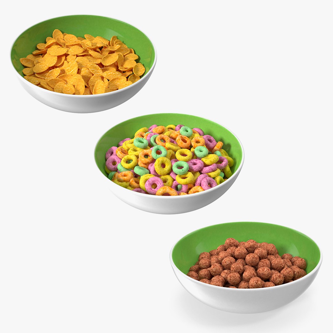 Bowl of Breakfast Cereals Collection 3D model preview
