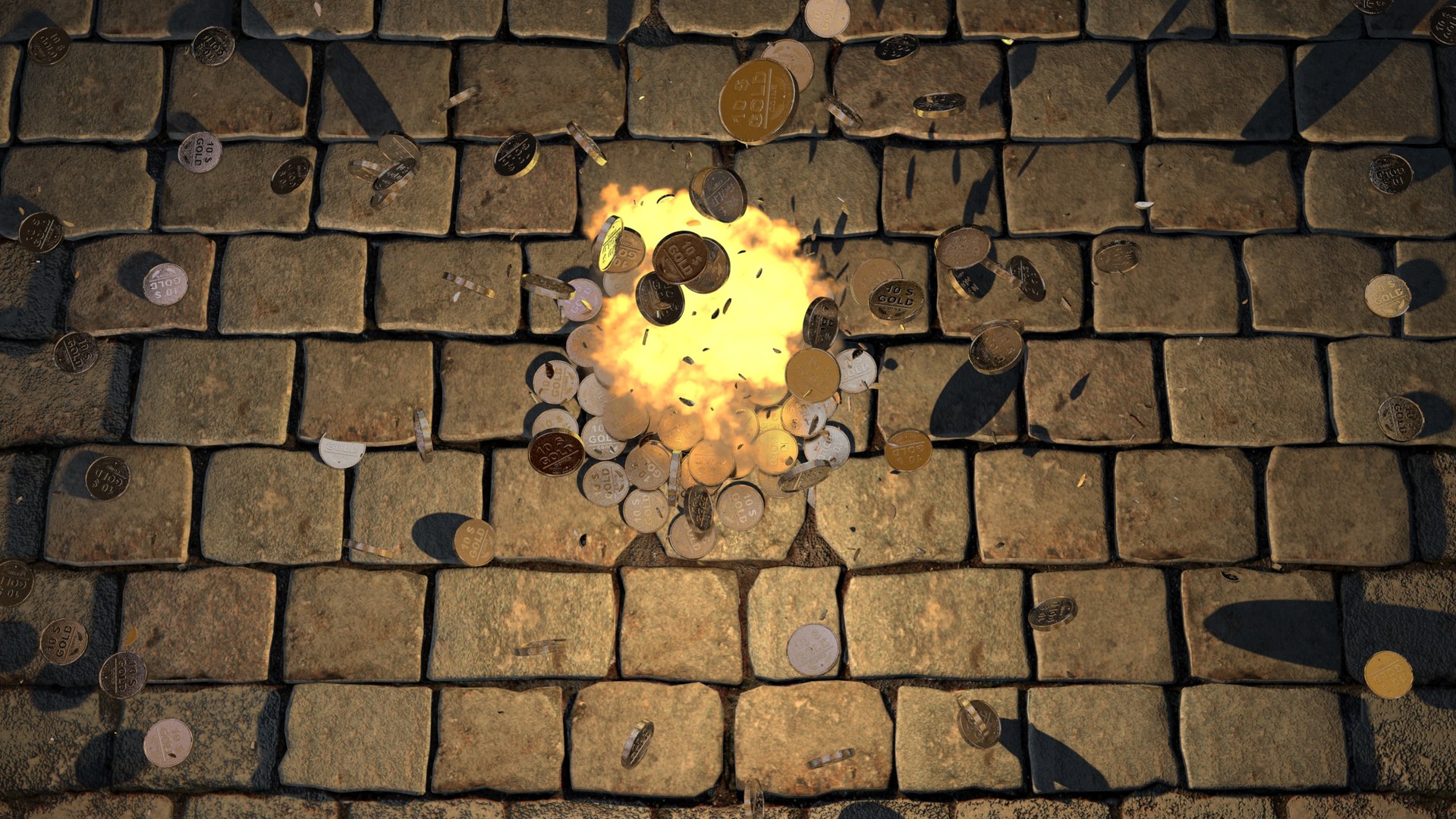 3d Explosion Gold Coins Model