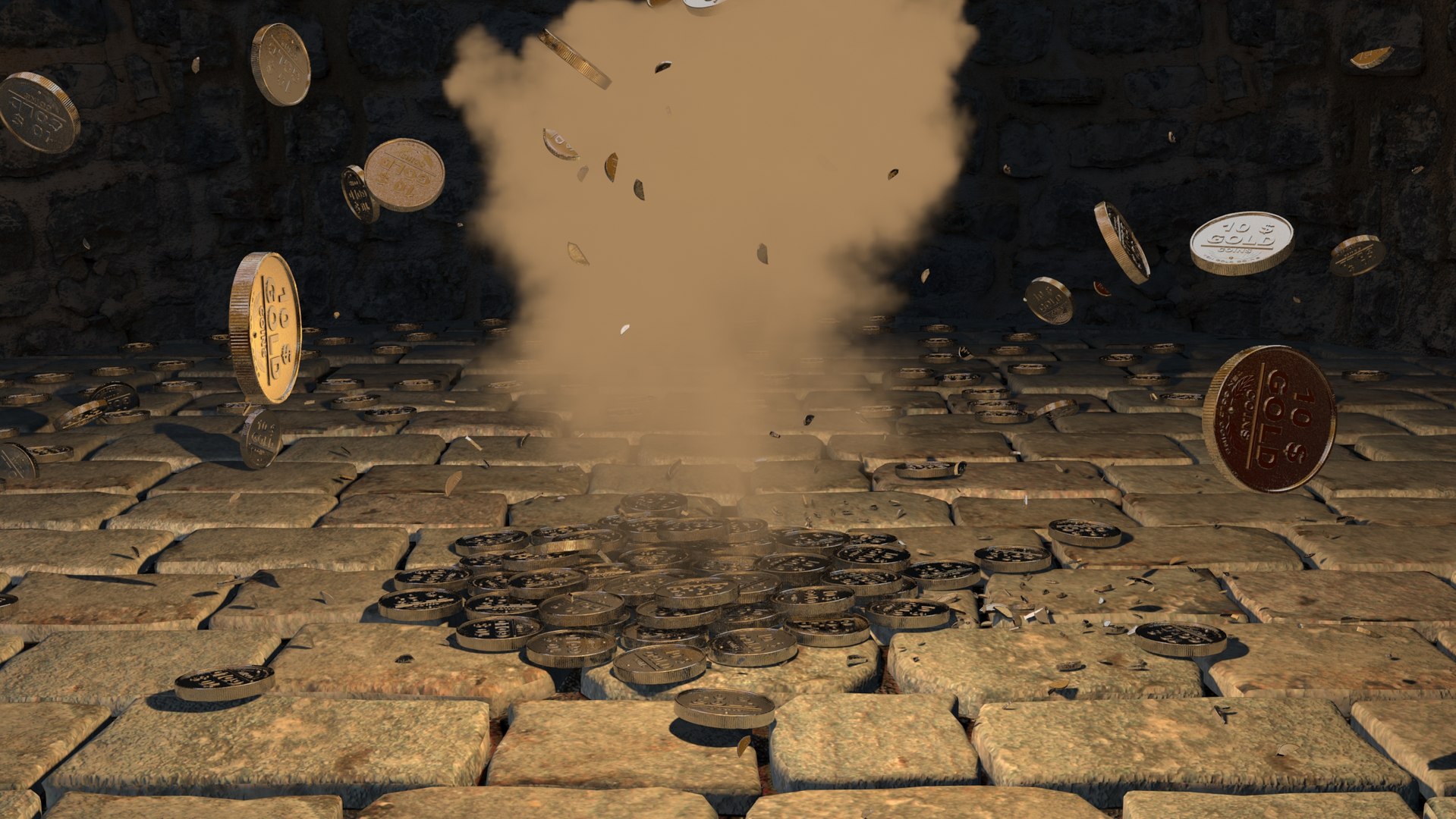 3d Explosion Gold Coins Model