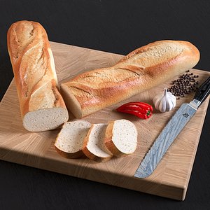 3D baguette loaf bread