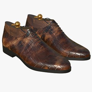 Crocodile Leather Lace Up Shoes Brown