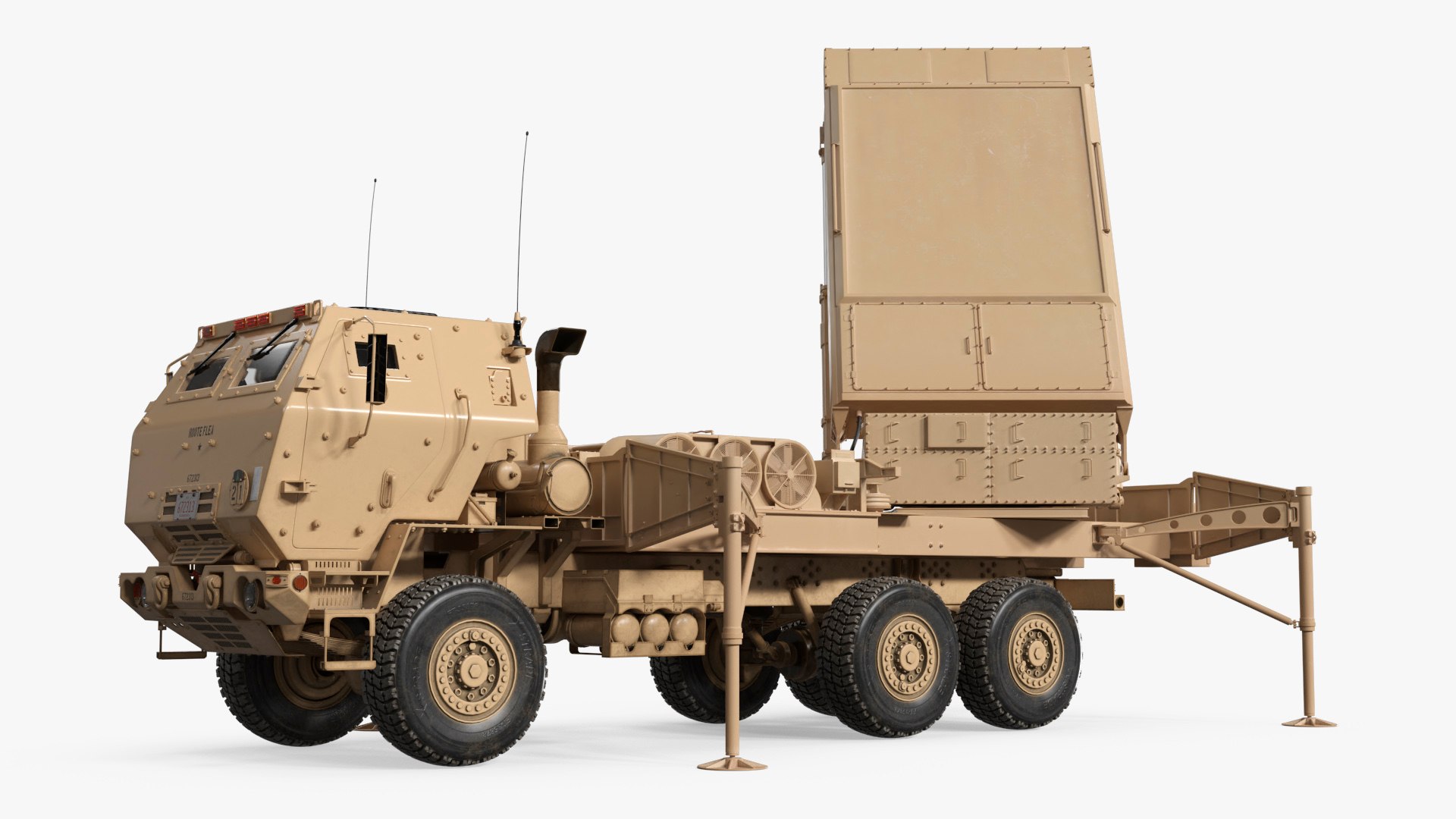 Desert Military Fire Control Radar Truck Ready 3D model preview