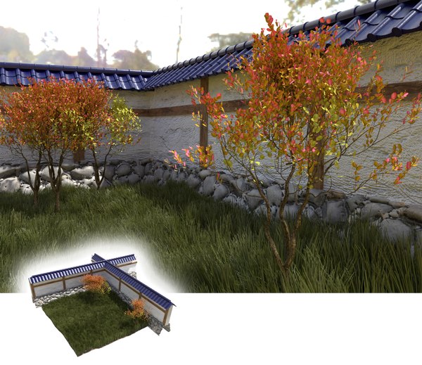 Japanese garden wall bushes 3D model - TurboSquid 1491270