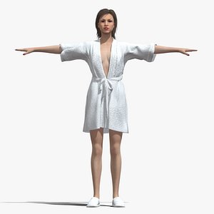 3D T-Pose Rigged Woman In Bathrobe