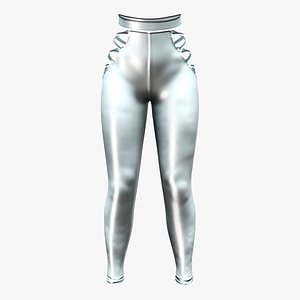 Silver Foil Side Cutout With Laces Leggings Pants 3D model