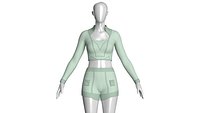 Girls Long Sleeve Crop Top And Shorts-Outfit