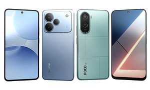 3D Xiaomi Poco M7 4G Green And Realme P4 Engine Blue model