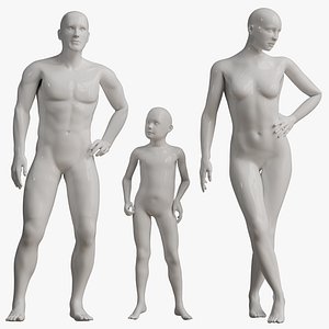 Rigged Male Female and Child Mannequin 3D model
