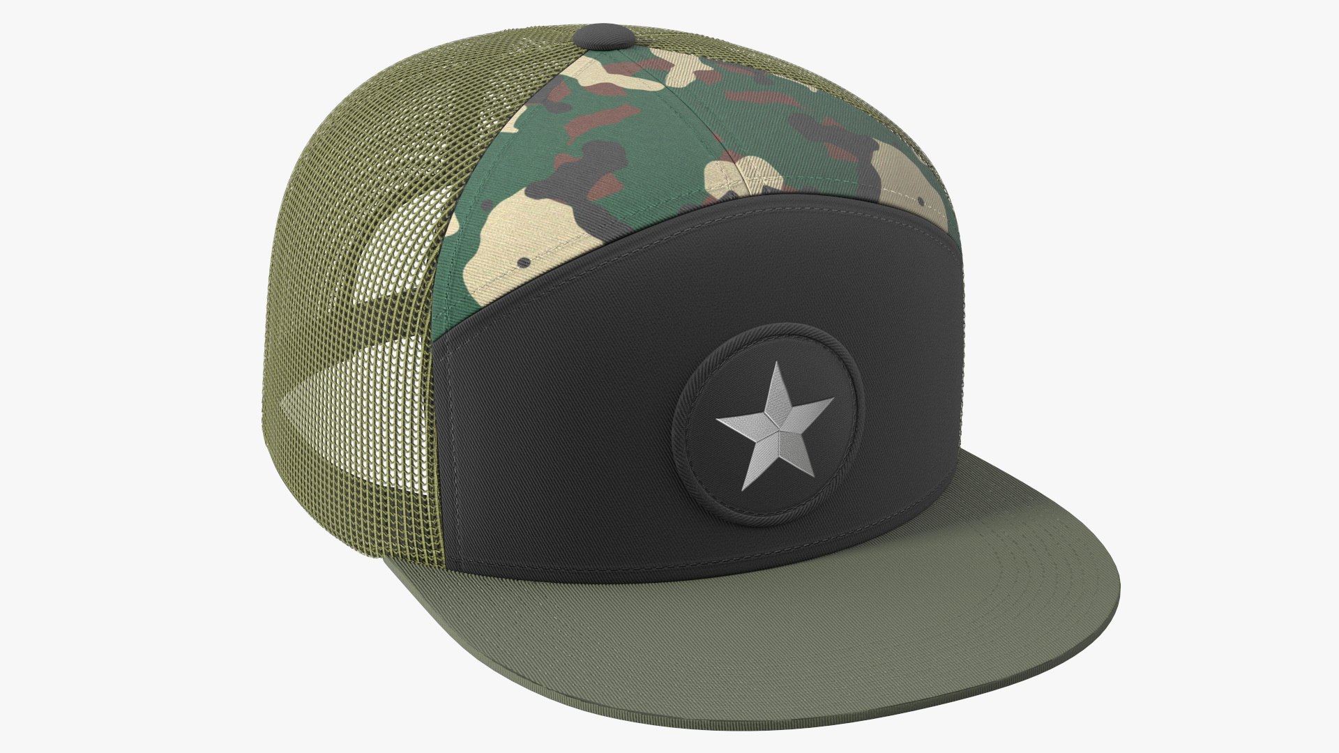 Seven Panel Trucker Cap Camouflage 3D model preview