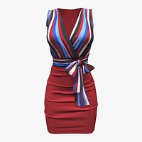 Bowknot Belt Pencil Skirt Sleeveless Wrap Dress