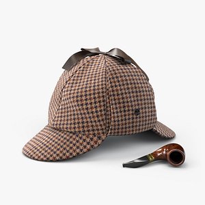 Sherlock Deerstalker Hat and Pipe 3D