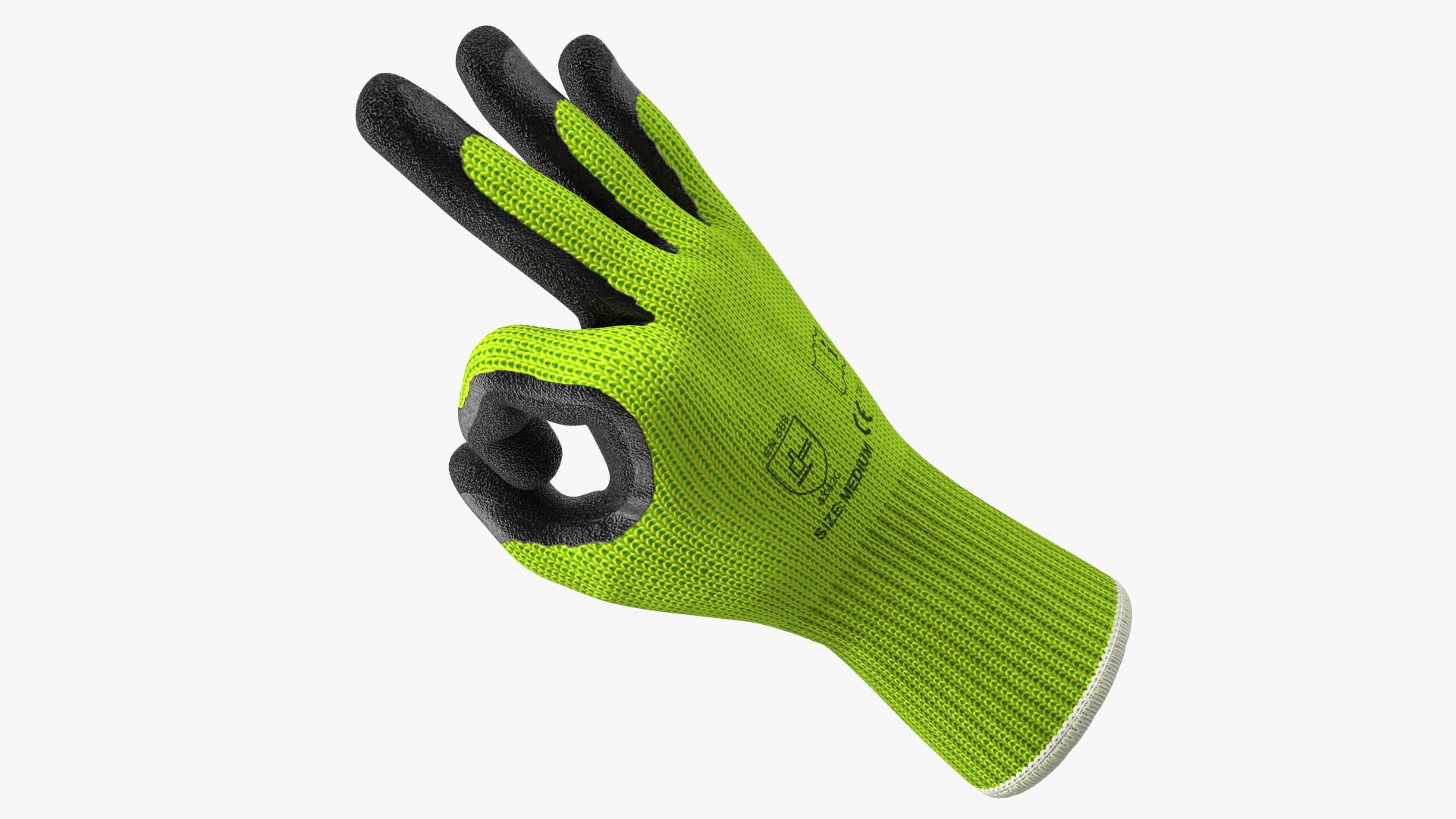 Safety Work Gloves OK Hand Gesture Green 3D model preview