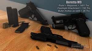 Beretta M9 pistol and Hitman's Bedroom diorama. — polycount