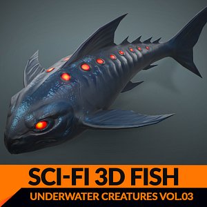 Horror Sea Monster Rigged and Animated Fish Model 3D model