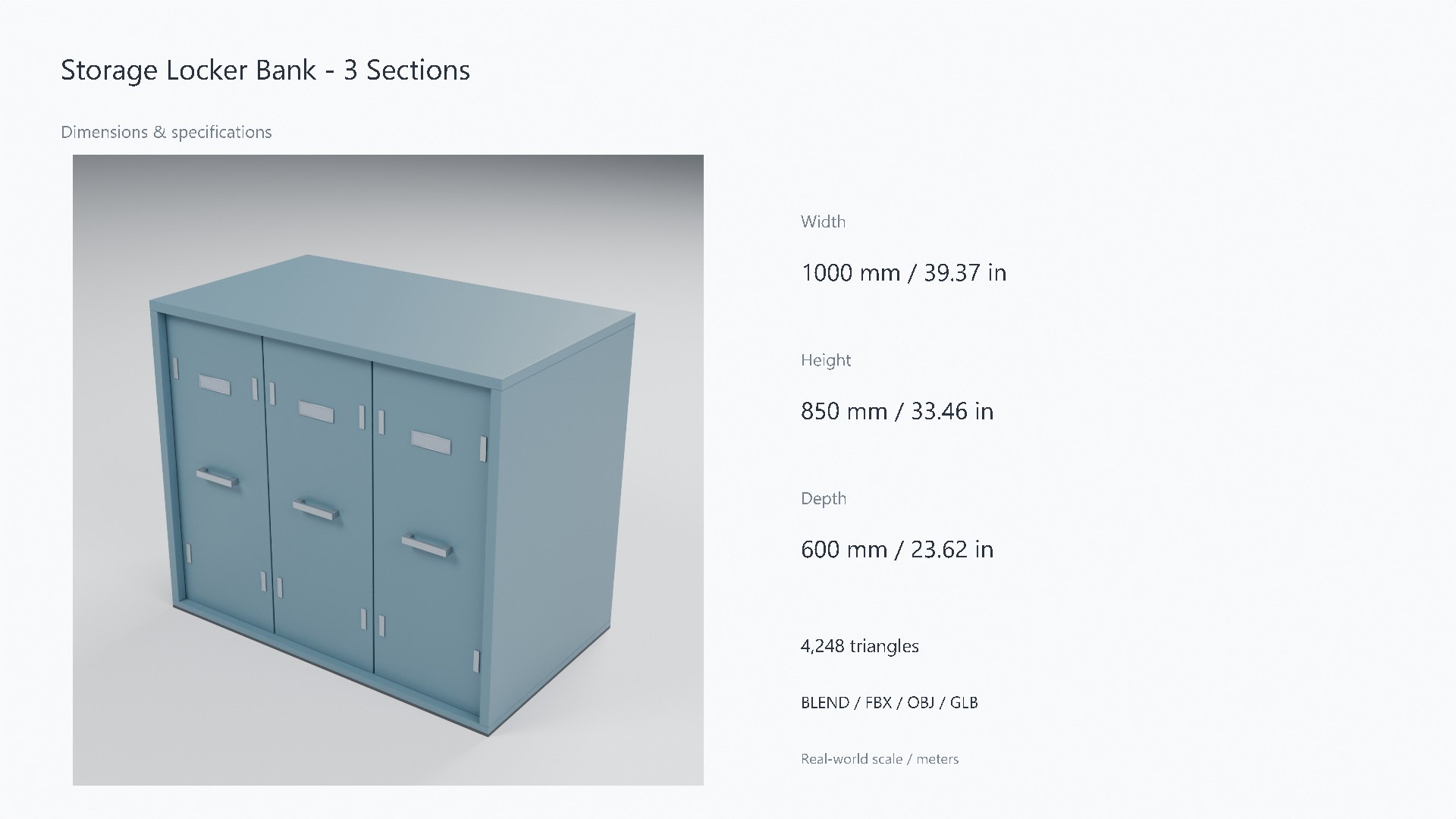 Painted Steel Storage Locker Bank - 1000 x 600 x 850 mm 3D model https://p.turbosquid.com/ts-thumb/qN/4PpDRH/xm/07_dimensions/jpg/1788951120/1920x1080/fit_q87/5f3655cb2602506d40c09b1fd8a5feced8e1b420/07_dimensions.jpg