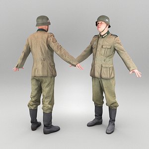 3D model German Wehrmacht soldier in A-pose 374