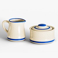 Ceramic Sugar Bowl and Creamer Set with Blue Stripes
