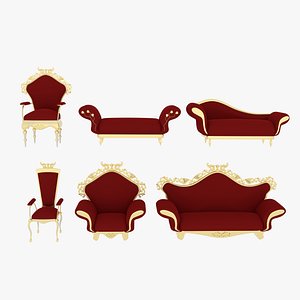 3D Victorian Sofa Set Red
