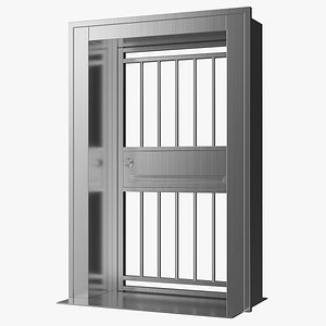 3D Security Door with Vertical Bars and Lock model