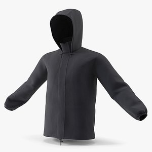 Hooded Fabric Jacket Half Body Black