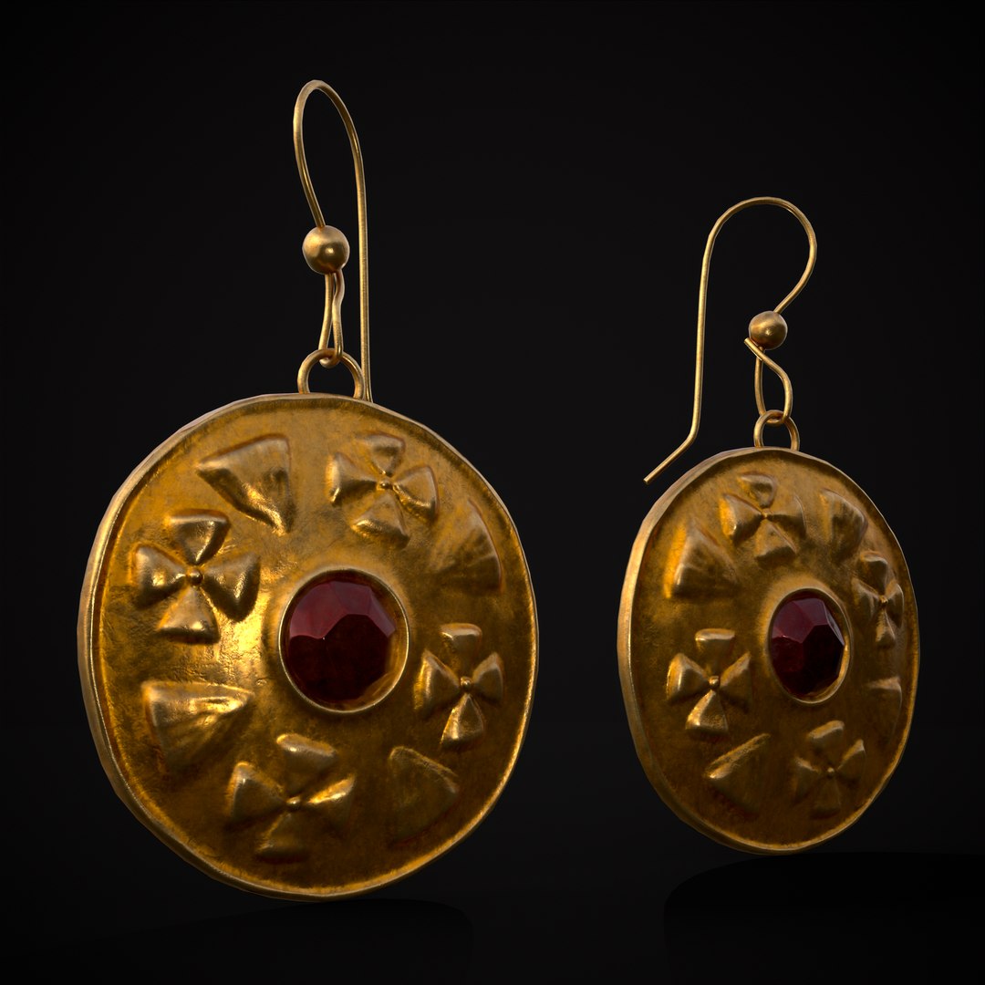 3D Byzantine Earrings With Garnet Model TurboSquid 2037802