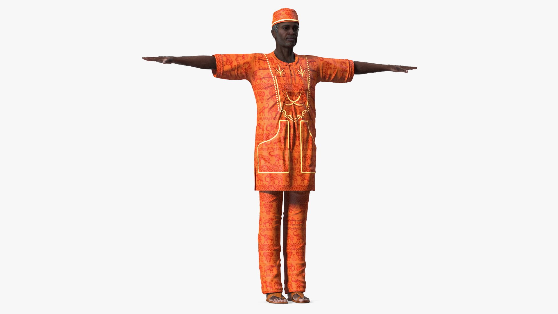 Afro American Man Traditional Style Rigged 3D model preview