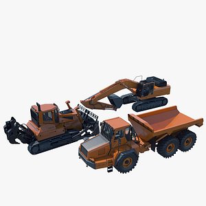 3D 3 Construction Vehicles Bundle