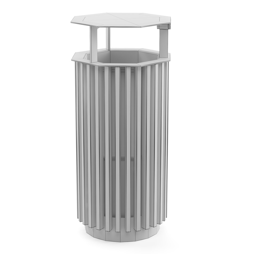 Quinbin Litter Bins With Wooden Slats Sheathing 3D - TurboSquid 1802224