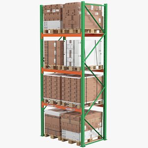 Warehouse Shelf With Pallets 3D