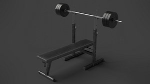 Barbell with Bench 3D model
