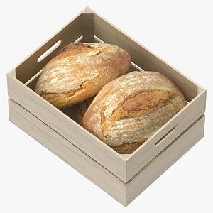 3D Wooden Crate With Bread 07
