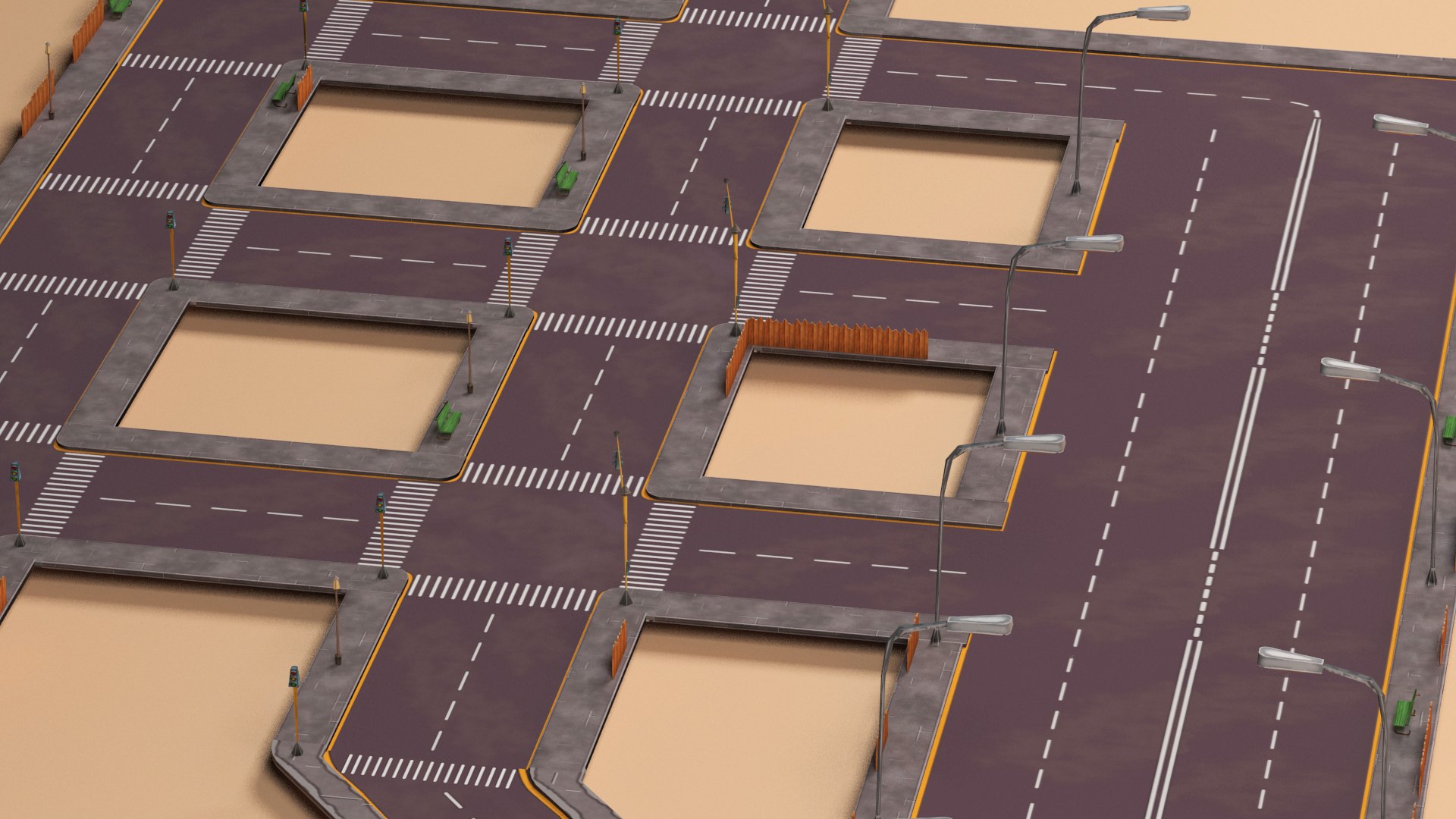 3d Model Urban Set Street Road