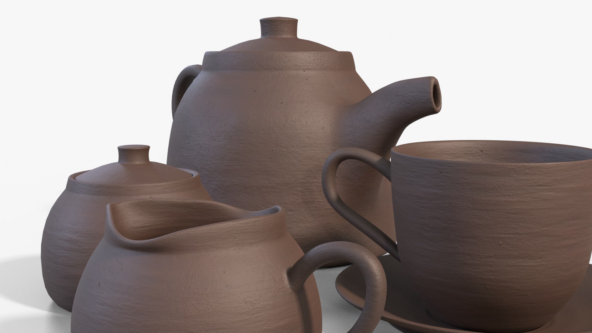 3D Clay Teapot Set With Sugar Bowl And Cream Bowl - TurboSquid 1801795