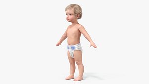 Boy Aged 1 Year in Diaper A-Pose