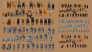 Stylized Cat Pack 35 LowPoly 3D Cute Kitty Models Collection 3D