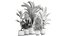 Exotic plants in a metal flowerpot for the interior
