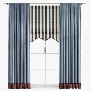 Fringed Curtains Roman Blind