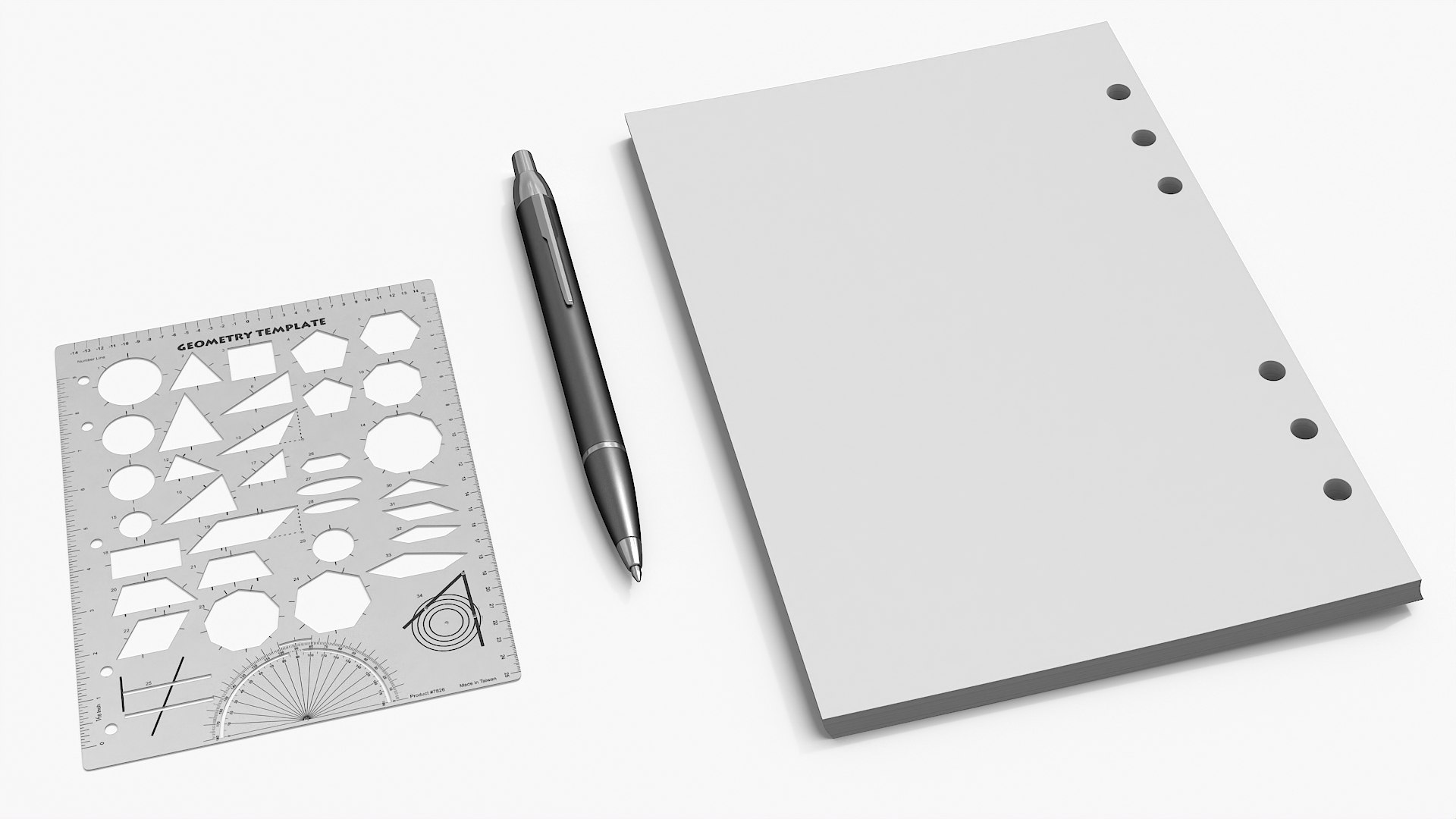 3D Sheets Of Paper With Ruler And Pen Model - TurboSquid 2422758