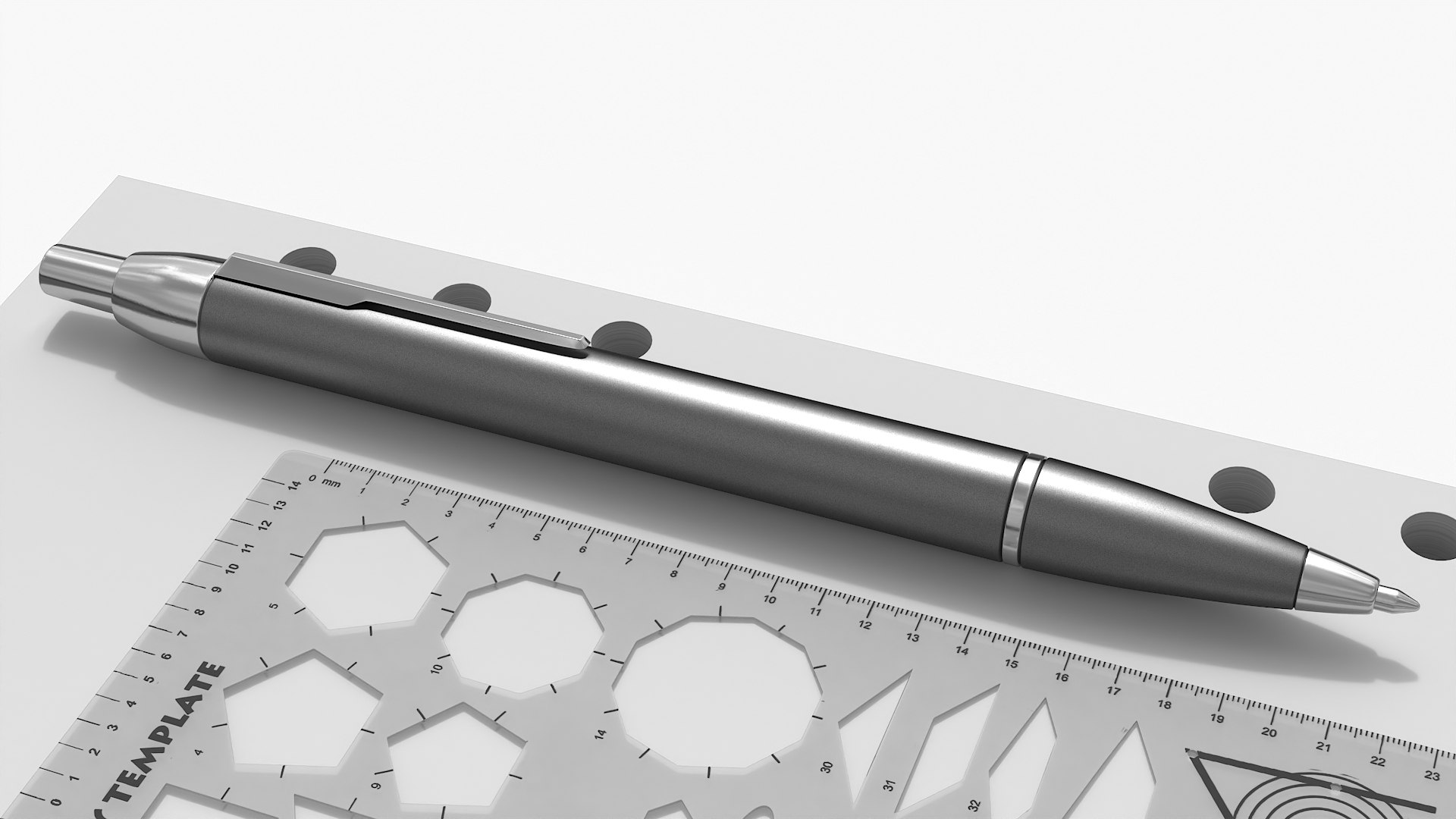 3D Sheets Of Paper With Ruler And Pen Model - TurboSquid 2422758